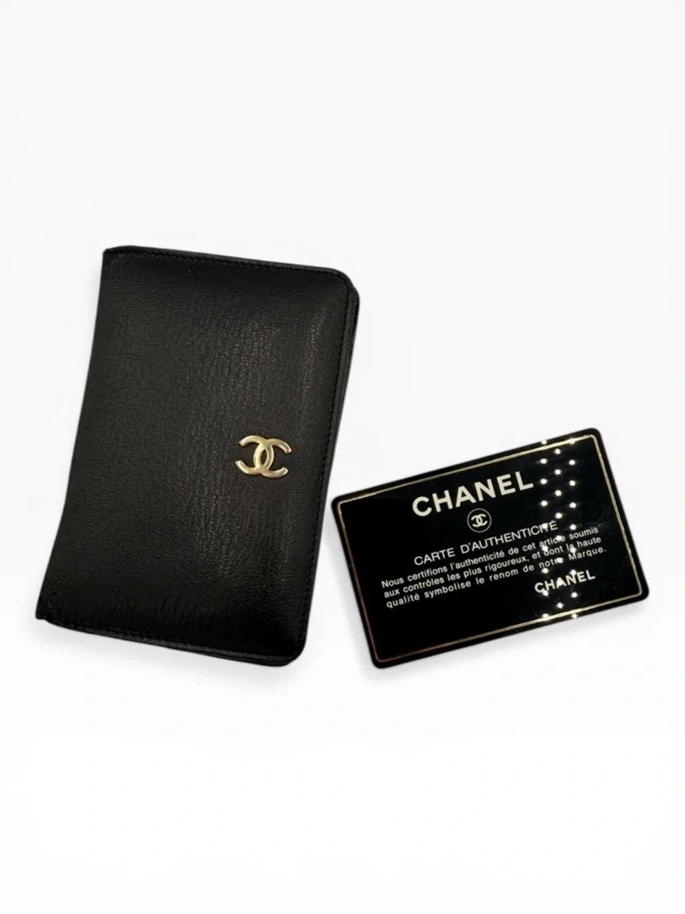 Chanel Vintage Black Leather Card Holder Wallet CC Logo Authenticated